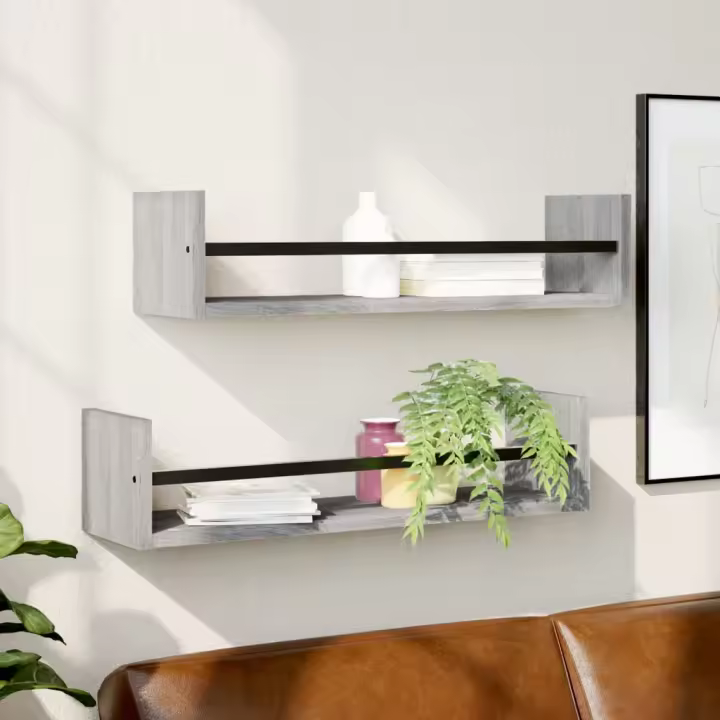 Estantes de pared con barras 2 uds gris Sonoma 60x16x14 cm - 1