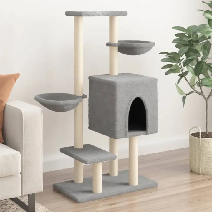 vidaXL Rascador para Gatos con Postes de Sisal Torre Gatitos 117 cm Color Crema,  Gris claro,  Gris oscuro y mas - 1
