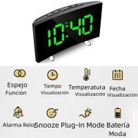 Reloj con espejo regulable y curvado para dormitorio, reloj despertador Digital con pantalla LED (un solo color) - details 0