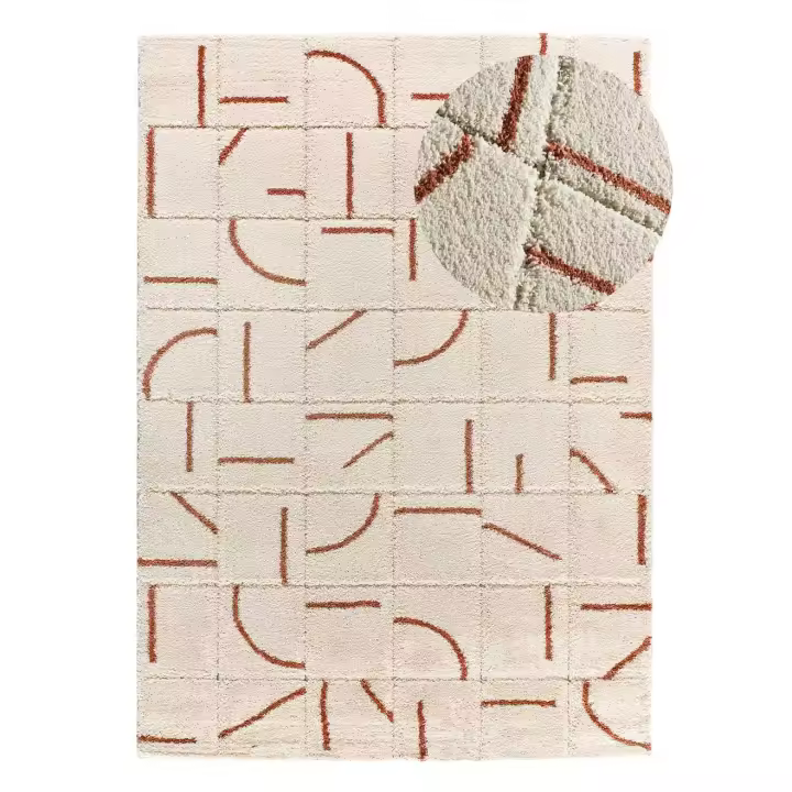 Alfombra interior shaggy geométrica con relieve en beige y caldera - BRENDA 8832 | 60x120, 80x150, 133x190, 160x230 cm - 1