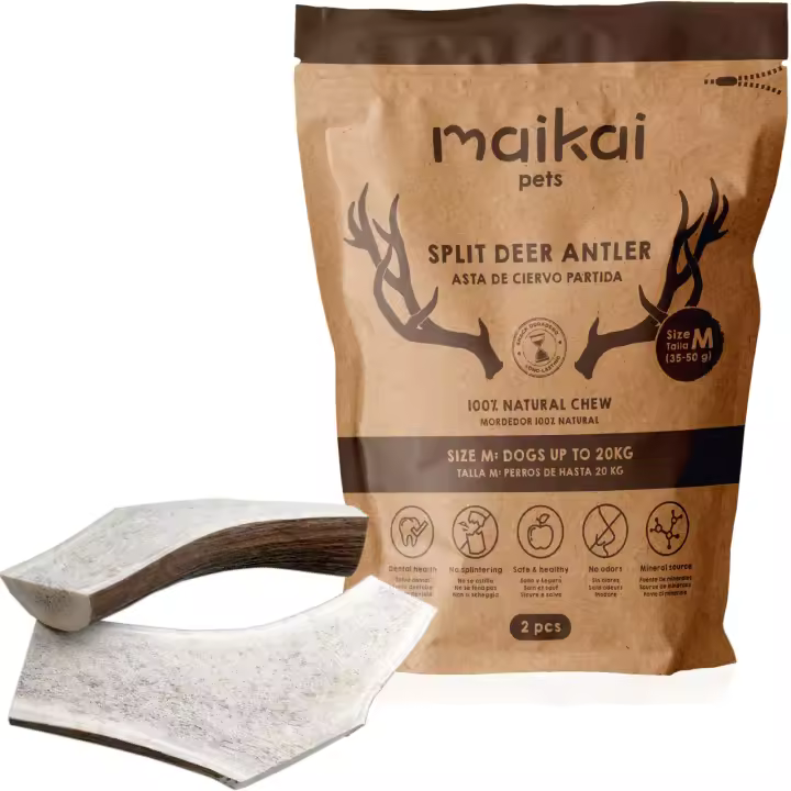 MAIKAI Asta de Ciervo Partida para Perro Pack de 2 - Mordedor Natural para Perros - Resistente  -  Juguete para Perros - 1