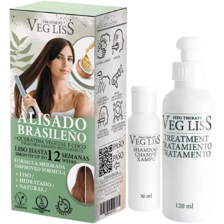 Alisado Brasileño De Keratina y Coco VegLiss Liso hasta 12 semanas - 1