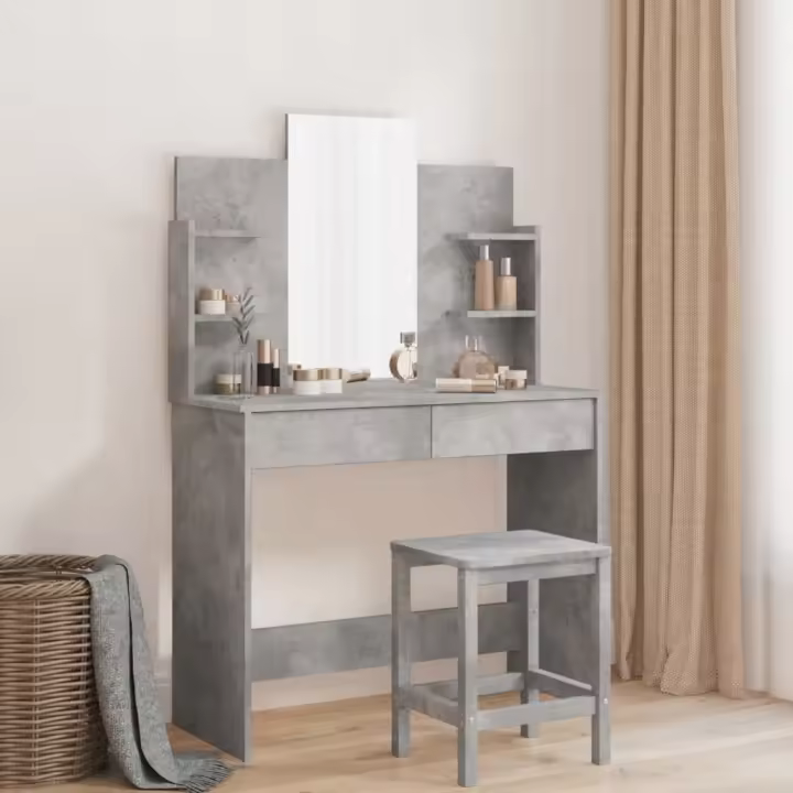 vidaXL Tocador con espejo color gris hormigón 96x39x142 cm - 1