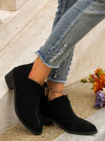 SP Botas Chelsea with estampado de Leopardo para Mujer, de talla Grande, estilo Británico, color sólido, Punta puntiaguda, Cremallera trasera informal, Tacón Bajo, Zapatos individuales para Mujer. - details 1