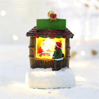 Adornos De Navidad Resina Casa LED Decoración De Árbol De Navidad Juguete Para Niños Esqueleto De Hombre Y Santa Claus Microlandscape - details 5