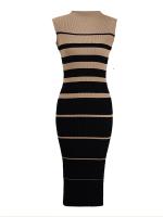 Vestido Bodycon Estampado Para Mujer HELIAR Sin Mangas De Tricoter Elegante Para Oficina Y Calle Vestido De Verano A-Line Midi O-Neck - details 4