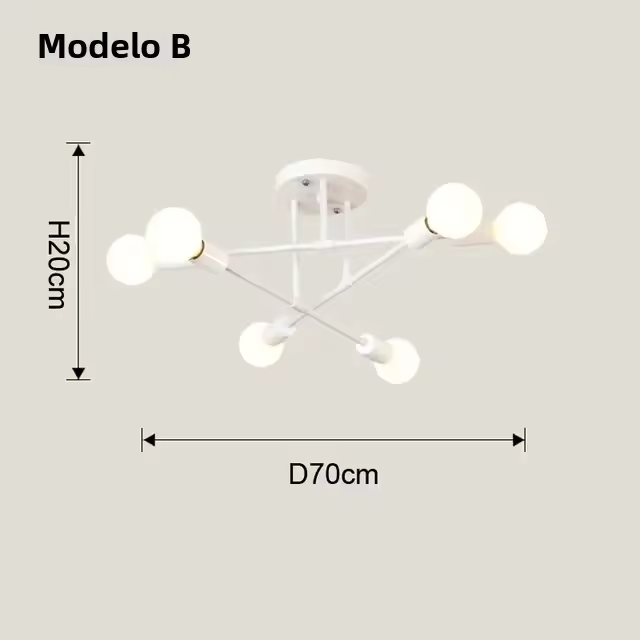 Lámpara De Techo Vintage Pendente Con Base E27 De 6 Cabezas En Negro/Blanco/Oro Para Sala De Estar Moderna Y Sencilla LED - 1
