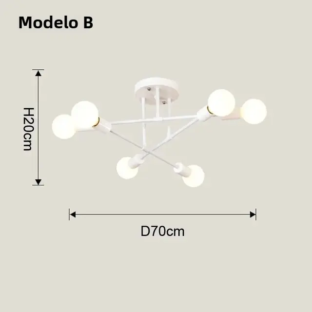 Lámpara De Techo Vintage Pendente Con Base E27 De 6 Cabezas En Negro/Blanco/Oro Para Sala De Estar Moderna Y Sencilla LED - 1