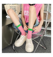 Calcetines De Punto Para Mujer De Color Contraste Medio Tubo Verano Transpirables De Algodón Y Poliéster Calcetines Casuales Para Primavera Y Verano - details 2