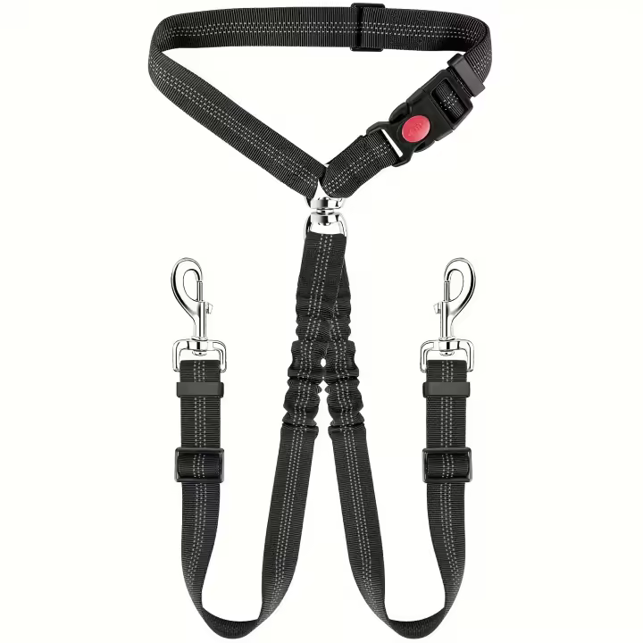 Cinturón De Seguridad Para Perros Y Gatos KAMANLONG Para Coche Correa Fija Con Amortiguador Y Tracción Seguro Para Dos Perros Material De Nylon Adecuado Para Todas Las Estaciones - 1