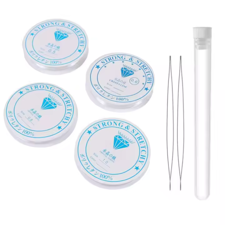 Cordel Elástico De Cristal Para Collar Y Pulsera 4 Rolls Con 2 Pcs De Agujas De Perforación Para Cuentas De Semilla Y Poniente - 1