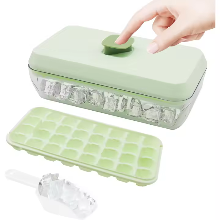 Cubitera con receptáculo, cubitera para congelador con tapa y contenedor y Pala, Molde para Cubitos de Hielo DIY, Cubitera de empuje, para cerveza, cóceles, zumos, Bebidas, Café - 1