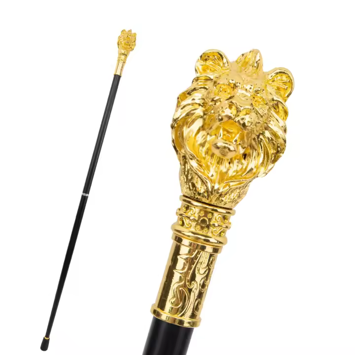 Bastón De Moda Con Manija De Cabeza De León Dorada Elegante Y Decorativa Para Fiesta 95cm Material De Acero Con Punta De Goma - 1