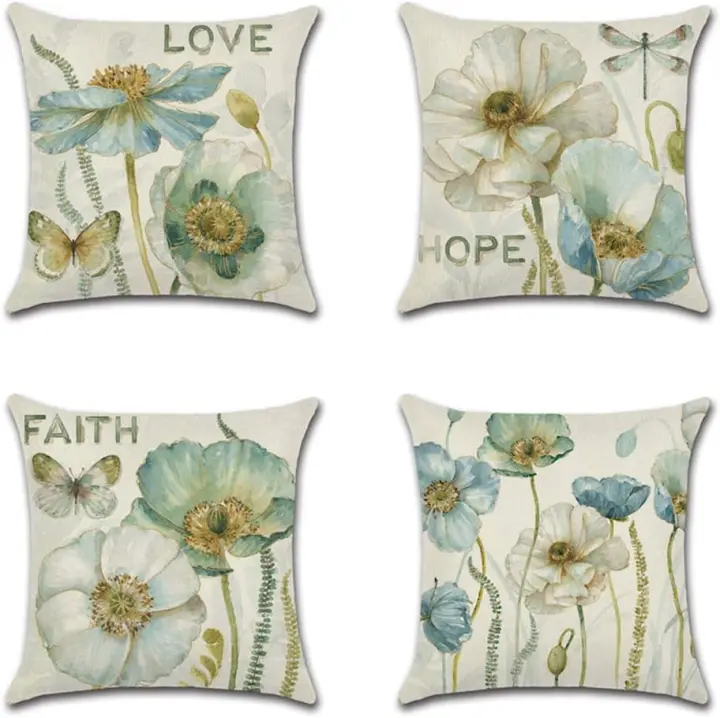 Juego de 4 fundas de juguete Decorativas de 45x45 cm, fundas de almohada impermeable con Flores Amarillas, Perfectas para Banco de Jardín y patio al Aire Libre - 1