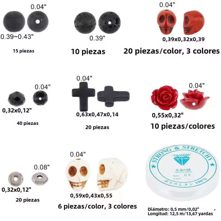 Kit De 203 Piezas De Cuentas De Piedra Con Estilo Calavera Lava Turquesa Cruz Flor De Rosa Cuentas De Moda Para Manualidades - 1