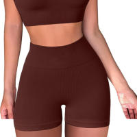 Shorts Deportivos Sin Costuras De Cintura Alta Para Mujer Yoga Fitness Running Estilo Levantamiento De Caderas Material Nylon - details 7
