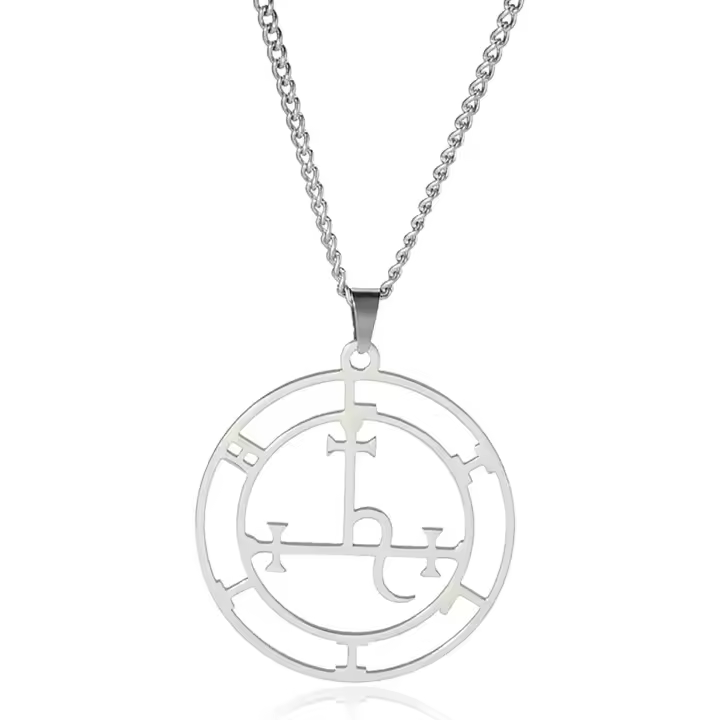 Collar con dije de demonio, collar de moda de acero inoxidable, collar de joyería hueca para hombres y mujeres, collar con sello especial (color acero) - 1