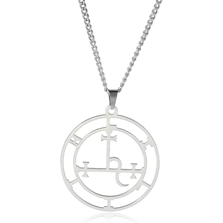 Collar con dije de demonio, collar de moda de acero inoxidable, collar de joyería hueca para hombres y mujeres, collar con sello especial (color acero) - 1