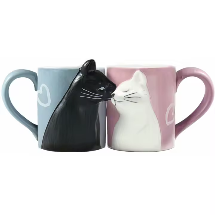 Paquete de 2 tazas para parejas - Gatos besándose, taza de cerámica de té divertido único para la novia y el novio, regalo a juego Para Cumpleaños, Aniversario, Boda, Día de San Valentín - 1