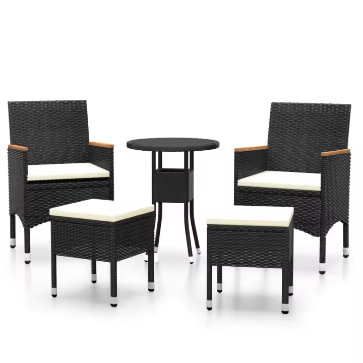 vidaXL Juego de muebles de jardín 5 piezas ratán sintético negro - 1