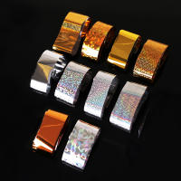 Juego De 10 Hojas De Foil De Uñas Holográfico 2.5*60cm Dorado Plata Estrella Para Manicura DIY Adhesivos De Transferencia - details 2