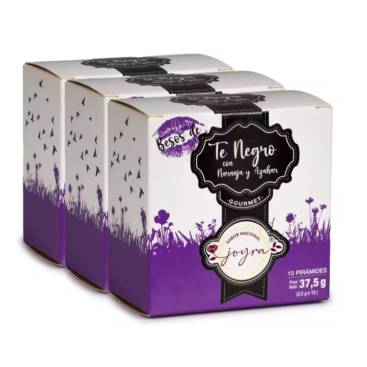 ARTE SABOR Pack de 3 cajas de Té natural Negro, con naranja y azahar, en 15 pirámides. 37,5 grs. 9x5x9,5 Cm. - 1