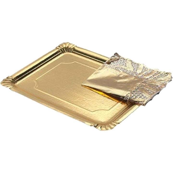 C.A | Bandejas Rectangulares con Blonda de Cartón y Papel | Ideales para Fiestas y Presentación de Postres – Material Reciclable