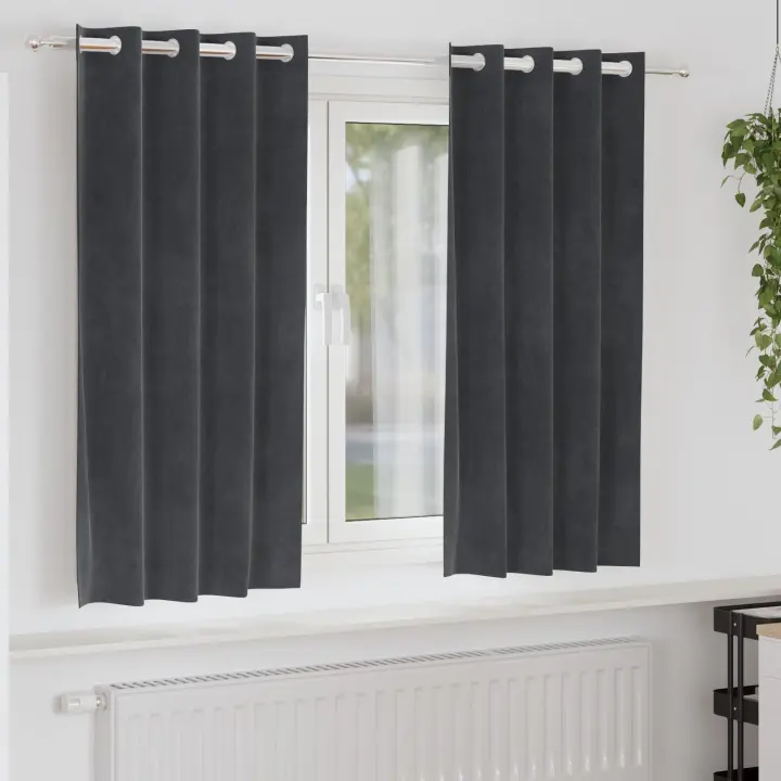 Cortinas Blackout de vidaXL con ojales 2 pcs de terciopelo gris claro - 1