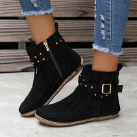 Botines De Otoño Para Mujer Zapatos Planos Botas De Tobillo Retro En Cuero Suelto Con Borlas Punta Redonda Suave Casual - details 29