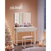 Tocador con espejo triple, taburete acolchado incluido, soporte para secador, con 3 cajones, mesa de maquillaje, varios colores - details 2