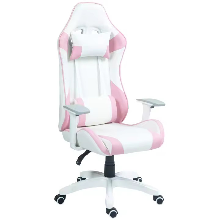 HOMCOM Silla Gaming Reclinable Silla Gamer Giratoria con Cojín Lumbar Reposabrazos Ajustable Reposacabezas Extraíble Basculante y Altura Ajustable para Oficina Estudio 67x60x120-128 cm - 1