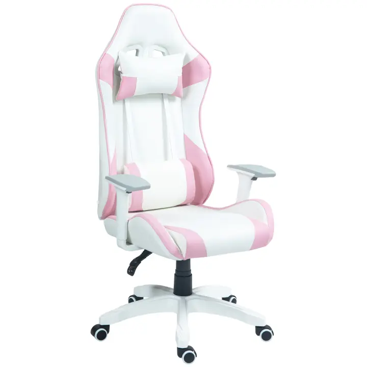 HOMCOM Silla Gaming Reclinable Silla Gamer Giratoria con Cojín Lumbar Reposabrazos Ajustable Reposacabezas Extraíble Basculante y Altura Ajustable para Oficina Estudio 67x60x120-128 cm - 1