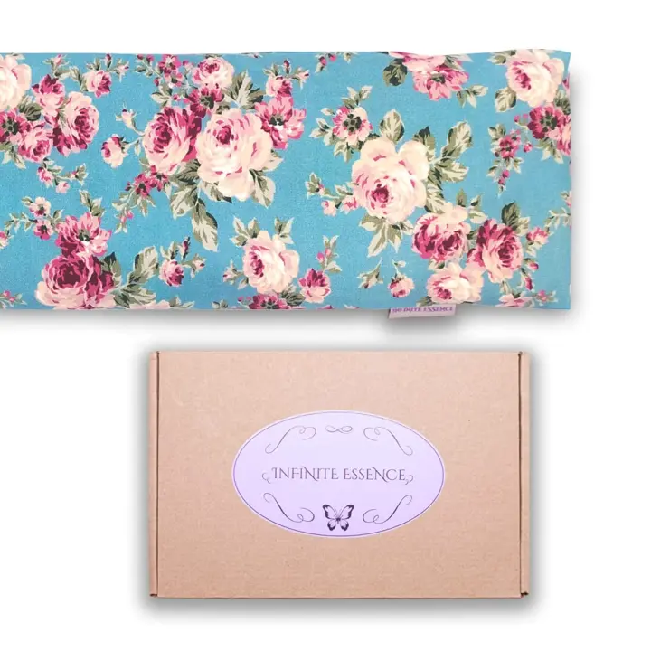 LAMARE Cojín Saco térmico de Semillas de Trigo y Lavanda 48 x 15 cm Funda Lavable 100% algodón - Cojín térmico para cervicales y cólicos para terapias en frío y Calor. (Rosas Turquesa) - 1