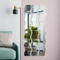 Pegatinas De Espejo De Acero Templado 3D Wave Pack De 6 Detallables Para Decoración Del Salón Entrada Dormitorio Y Baño - details 1