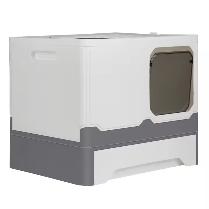 Caja de arena para gatos con bandeja extensible, caja de arena para gatos con puerta doble portátil plegable - 1