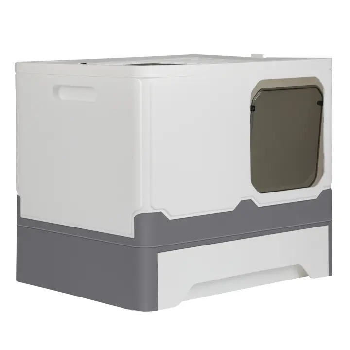 Caja de arena para gatos con bandeja extensible, caja de arena para gatos con puerta doble portátil plegable - 1