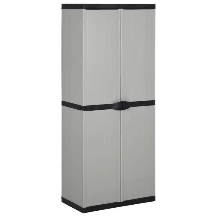 Armario de jardín con 3 estantes gris y negro 68x40x168 cm - 1