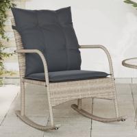 vidaXL Silla mecedora de jardín con cojines ratán sintético en color Negro/Gris claro/beige y gris y más | cómodas modernas ergonómicas para comedor cocina salón hogar - details 1
