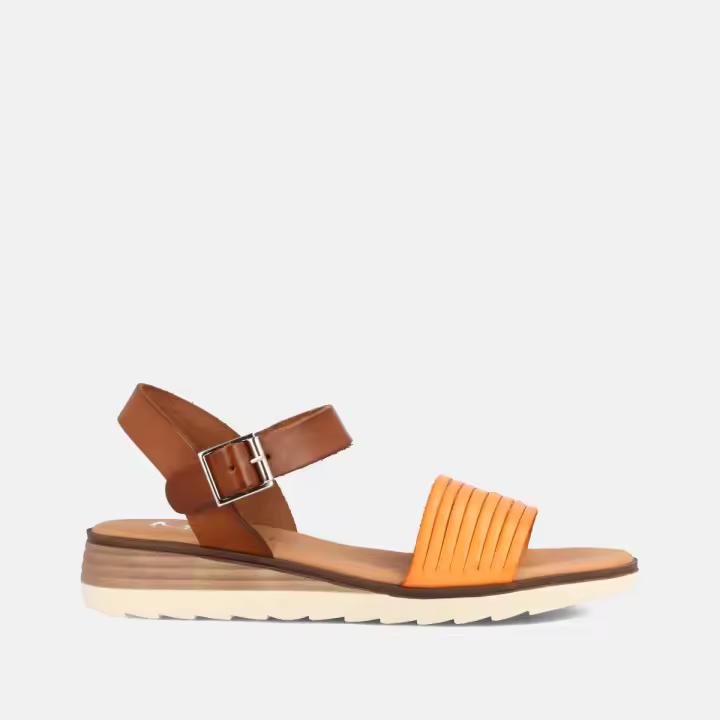 MARILA SHOES SANDALIA PARA MUJER CON CUÑA EN PIEL BERNARDINA NARANJA - 1