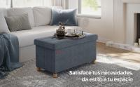 SONGMICS Puff Almancenaje, Banco Almacenaje, Taburete con ReposapiÉs, Plagable, Banco con Almacenamiento, 38 x 76 x 40, para Sala de Estar, Dormitorio, Gris Oscuro/Azul Vaquero Claro/Gris Claro/Negro - details 1