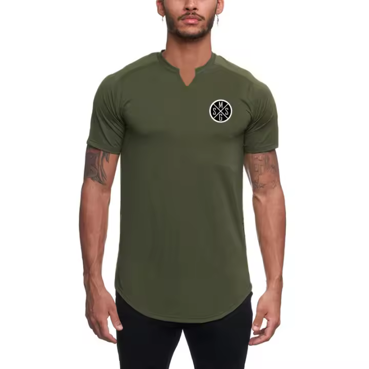 Summer Casual Breathable Quick Dry T Shirt Men V-neck Slim Fit Short Sleeve Shirts Gym Bodybuilding Fitness Hot Sale T-shirts - 1