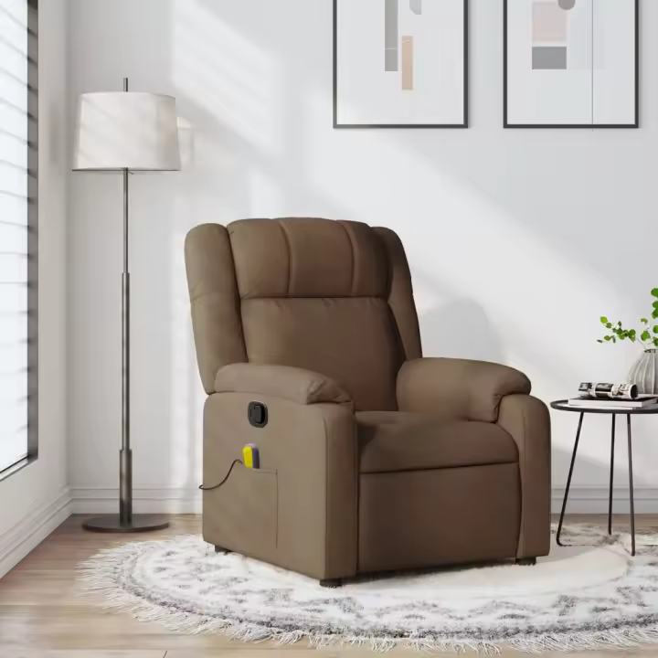 vidaXL Sillón reclinable con masaje de tela marrón - 1