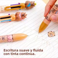 Bolígrafo De Bola Multicolor De Capybara Cartoon Recargable 6/4 Colores Estudiantes Suministros De Papelería Plástico - details 7
