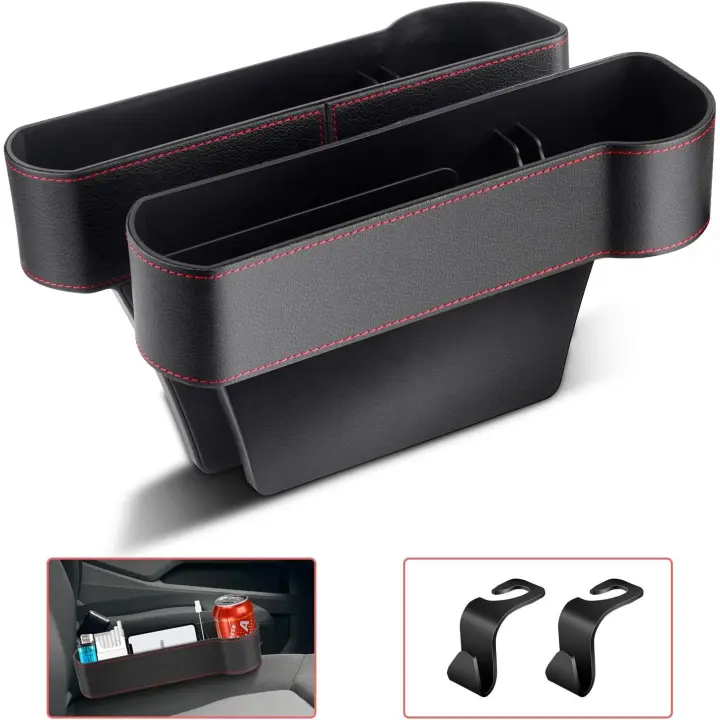 MSDADA Organizador de cuero PU para Coche, portavascos para asiento de coche, orificio de carga USB - 1