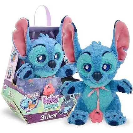 BABY PAWS Stitch, Peluche Interactivo, con Sonidos Que Abre y Cierra los Ojos e Incluye una Bolsa para Llevarlo Contigo - 1