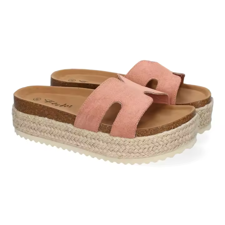 PuntoSalao Sandalias bio de plataforma en yute para mujer color rosa M-288 - 1