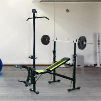 HOMCOM Banco de Pesas Reclinable Banco de Musculación Multifuncional con Altura Ajustable para Fitness Entrenamiento Completo en Gimnasio y Casa Carga 250 kg 175x110x202 cm Negro - details 1