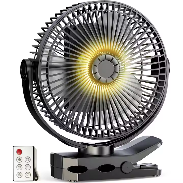 Ventilador recargable con 12000 mAh USB Clip-Aromaterapia, con Conexión, 4 velocidades - Portátil para Oficina, camping, Viajes al Aire Libre, tienda de campaña (Con entrega a Distancia Y Luz LED) - 1