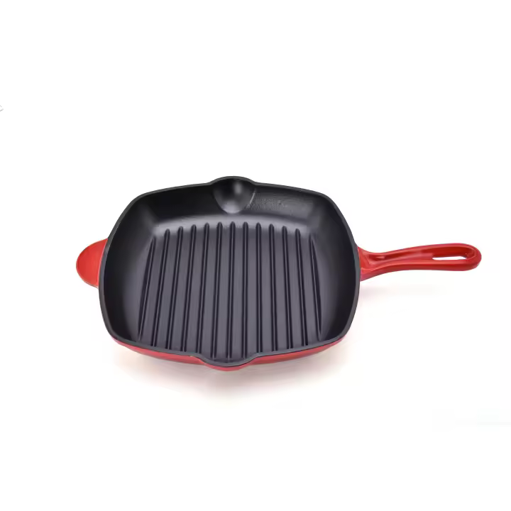 MAXWORK Sartén hierro fundido skillet grill cuadrada de esmalte negro de alta calidad, ideal para planchar filetes, olla antiadherente, fácil de limpiar, rojo - 1