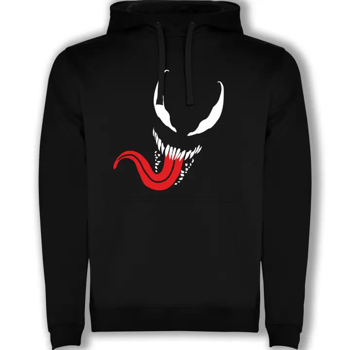 LOGOTIZATE - SUDADERA VENOM - Diseño único con la terrorífica cara del antihéroe de Marvel, Venom -  Unisex - Con capucha - Cordón ajustable en modelo adulto - Bolsillo tipo canguro -  Tallas adulto y niño - color negro - 1
